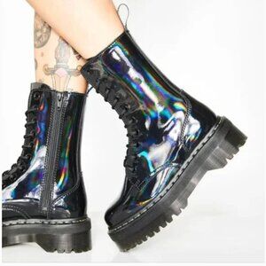 Dr Marten Jadon Hi Platform Tall Boots Rainbow Holographic Black Women's Size  7